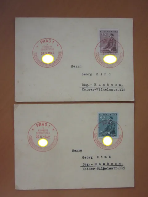 2 Karten mit Böhmen und Mähren Mi.Nr. 85 + 86 mit roten Stempel Prag 1942