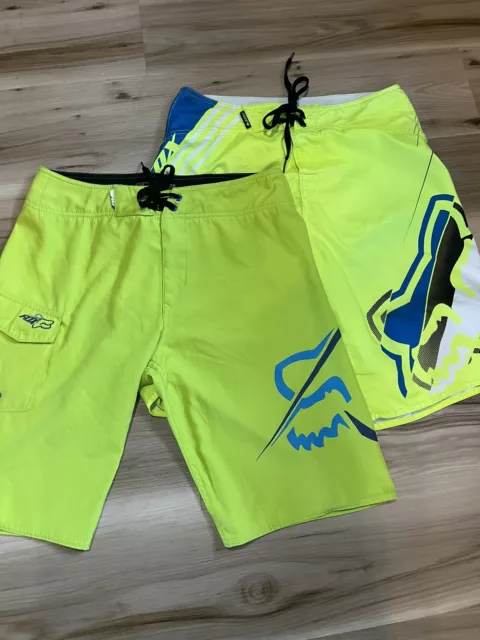 Fox Racing Swim Shorts Trunks Men’s 30 Board Shorts Neon Green Yellow 2 Pairs