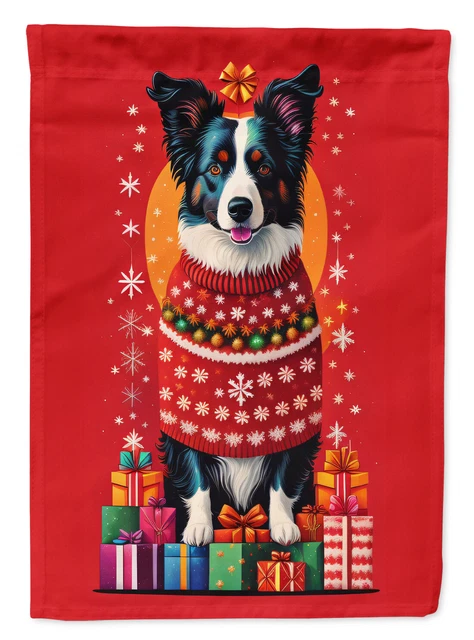 Border Collie Holiday Christmas Flag Canvas House Size DAC3048CHF