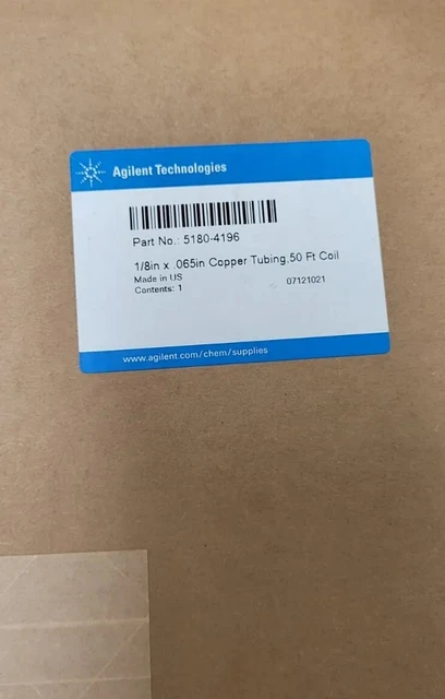 Agilent 5180-4196, 1/8in x 0.65in Copper Tubing, 50Ft Coil