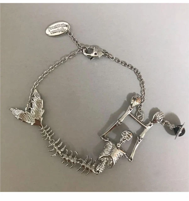 Vivienne Westwood Skull Mermaid Bracelet Brass Silver Chain