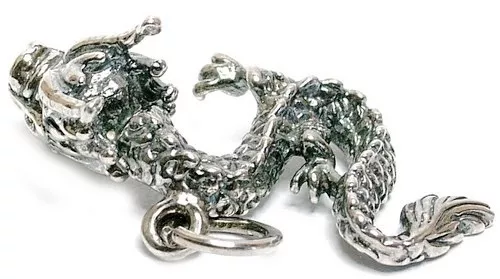 Sterling Silver Chinese Dragon With Green Eyes Charm     3