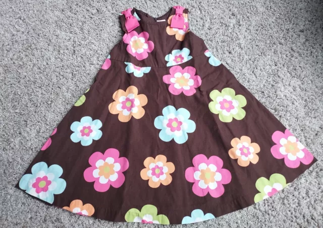 Gymboree 4 4T Growing Flowers Brown Floral Dress Pink Blue Green 100% Cotton EUC