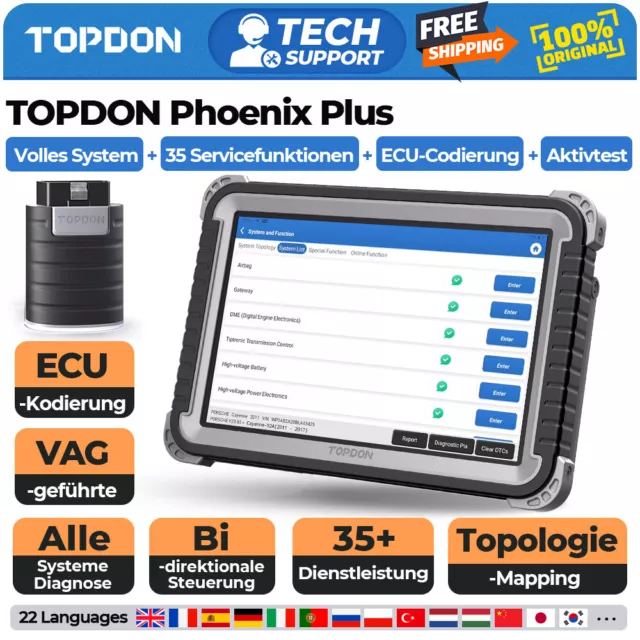 TOPDON Phoenix Plus dispositivo diagnostico professionale per veicoli obd2 TUTTI I SISTEMI ECU codifica Audi