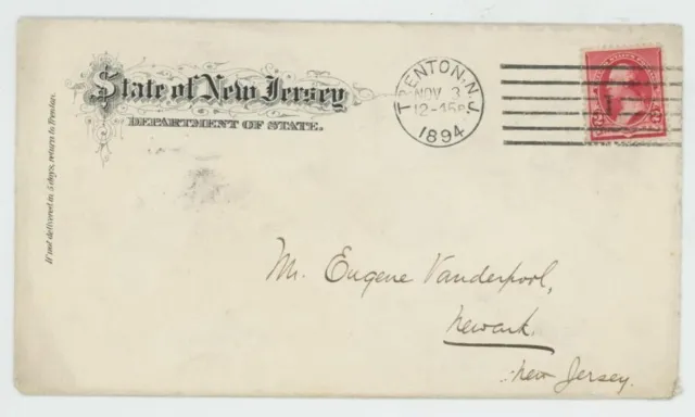 Mr Fancy Cancel 220 ORNATE AD COVER STATE OF NEW JERSEY DEPT STATE TRENTON 1894