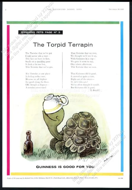 1961 Guinness Stout beer tortoise terrapin cartoon poem vintage print ad