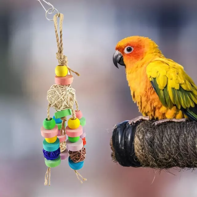 fr Colorful Rattan Ball Wood Bird Cage Decor Parrot Chewing Stand Swing Pet Prod