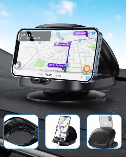 Phone Holder 360° Rotating Dashboard Mount Suction
