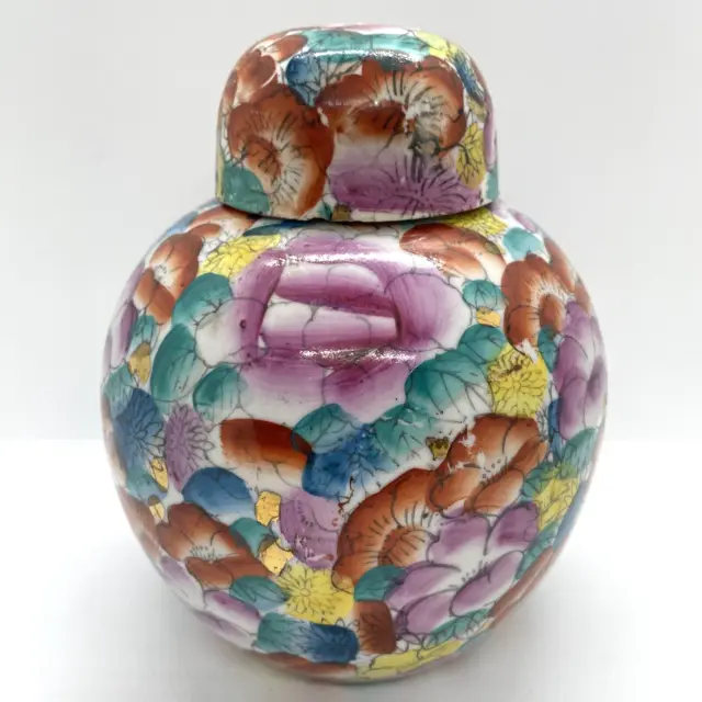 Chinesische orientalische Keramik Blumen Ingwer Glas Urne Topf Ornament Sammler Dekor 6