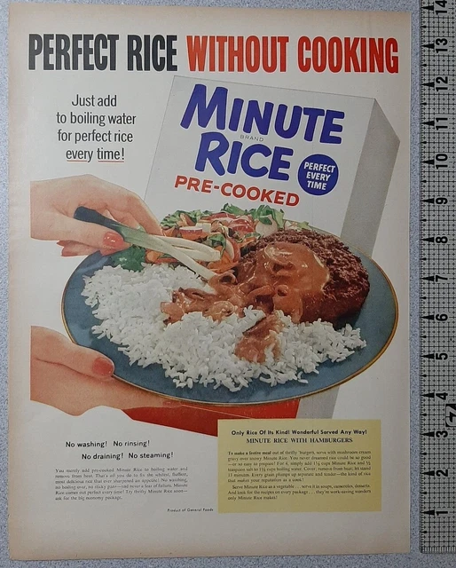 1954 Minute Rice Vintage Print Ad Precooked Perfect Every Time Burger Gravy