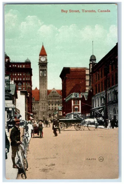 c1910 Crowd Horse Carriage Bay Street Toronto Canada Antique Unposted Postcard