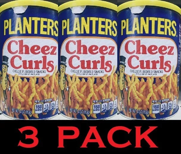 3x Planters Cheez Curls Cheese Flavored Snacks 4 oz Resealable Canister - 3 PACK