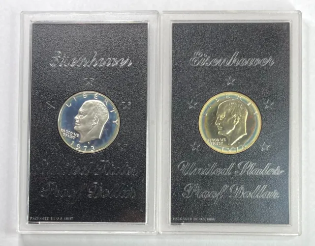 1973 S 1974 S Eisenhower Dollar Proof %40 Silver Plastics OGP 2 Set