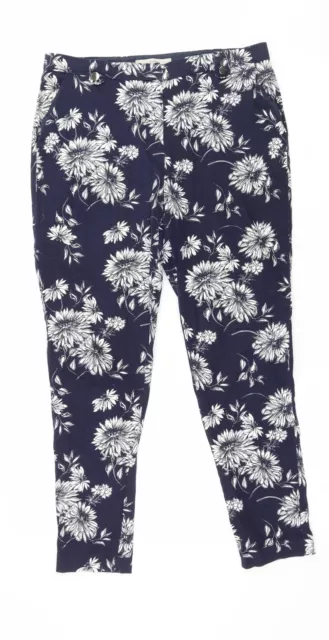 George Womens Blue Floral Cotton Trousers Size 10 L25 in Regular Zip