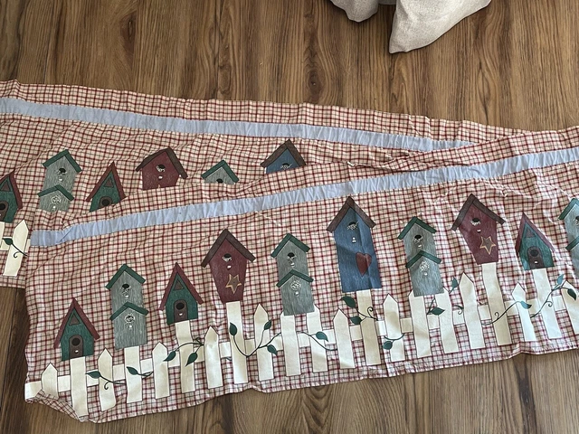 Birdhouses Fence Window VALANCE Curtain 41” w x 14” h NEW!