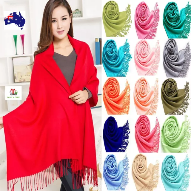 Soft Pashmina Solid Cashmere Silk Wrap Long SCARF Women neck Winter Warmer Shawl