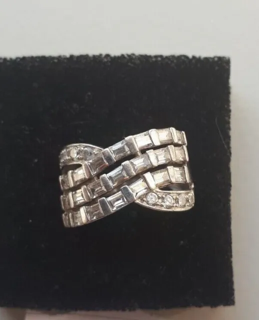 VINTAGE RING WEDDING CZ Solitaire Half Eternity Band Wrap Solid Silver ...