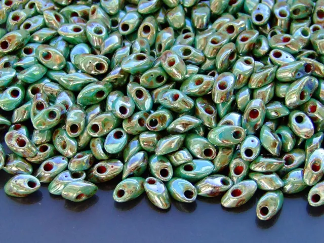 10g MIYUKI Long Magatama Japanese Beads 4x7mm Picasso Seafoam Green Luster