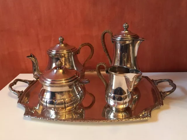 Ancien Solitaire Service café et thé en métal argenté avec poinçon M Barré