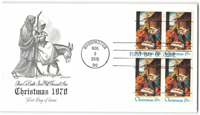 US #1414a FDC, 1970, Artmaster, block of 4, precancel