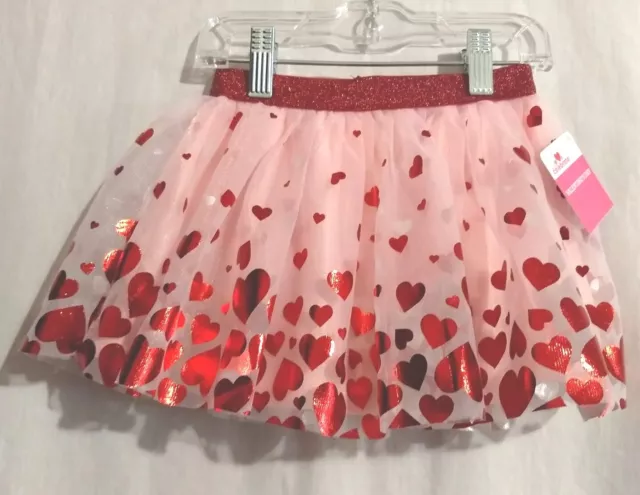 2T Valentine's Day Pink with Red hearts Tulle  tutu
