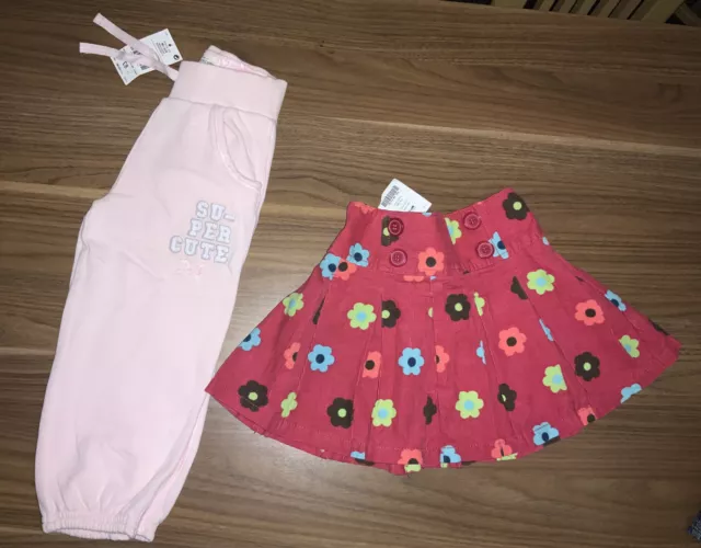 NEXT Girls Pleated Cord Daisy Skirt & Pink Joggers  1 1/2 - 2  18-24 mths BNWT