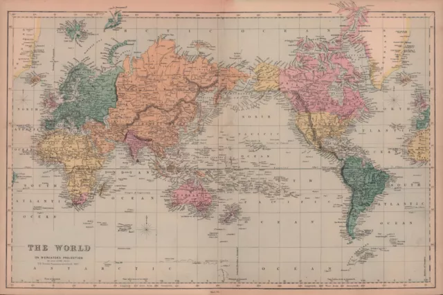 World on Mercator's Projection by John Dower. British Empire in pink 1876 map