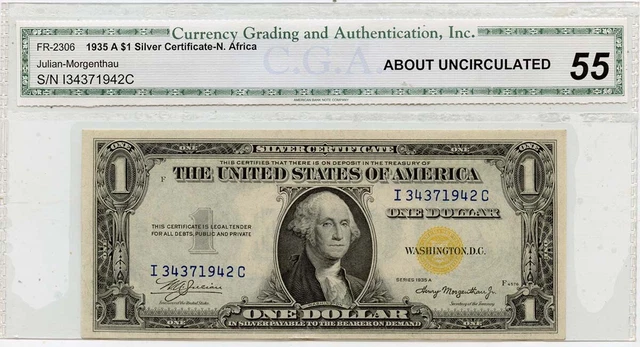 1935A $1 WW2 Silver Certificate North Africa About Uncirculated FR#2306