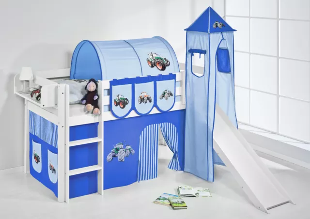 SPIELBETT HOCHBETT JELLE WEISS MIT TURM + RUTSCHE LILOKIDS Trecker Blau