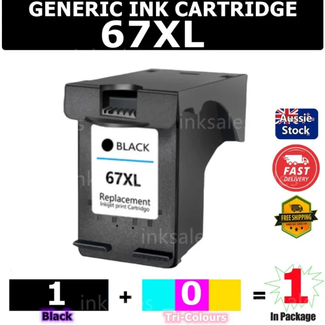 1x Generic 67XL 67 BLACK ONLY Ink For HP DeskJet 2300 2700 2720 4175 Envy 6430