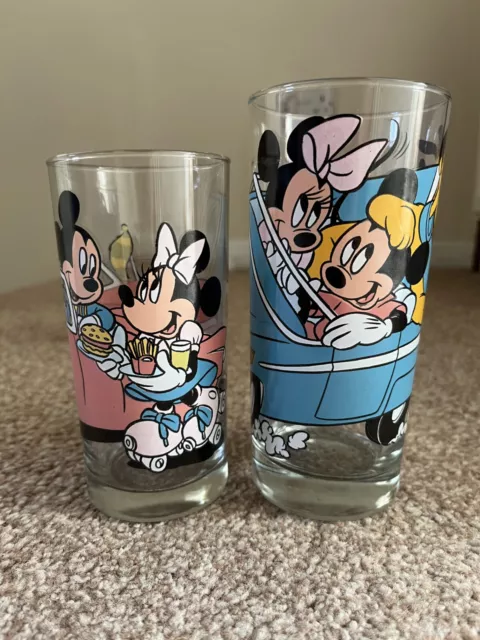 Pair of Vintage Mickey Mouse Drinking Glass - Walt Disney Company 5.5”