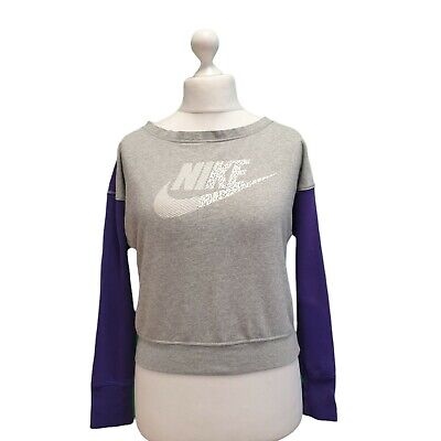 Women's Vintage Nike Grigio Viola Corto Pullover Felpa Xl UK EU 42