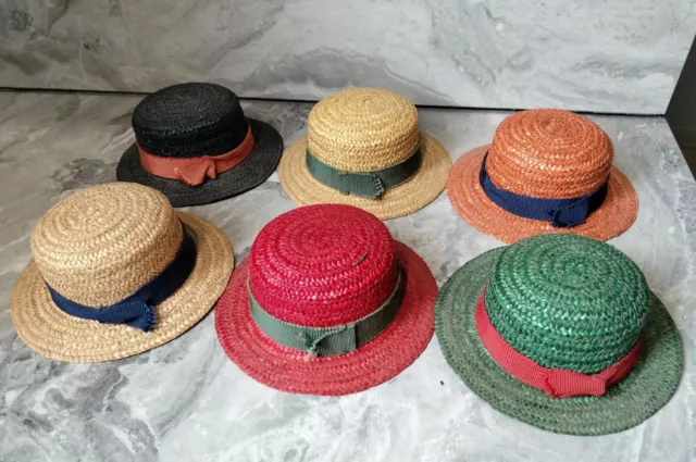 Lot De 6 chapeau ancien En paille pour poupées Voir Description