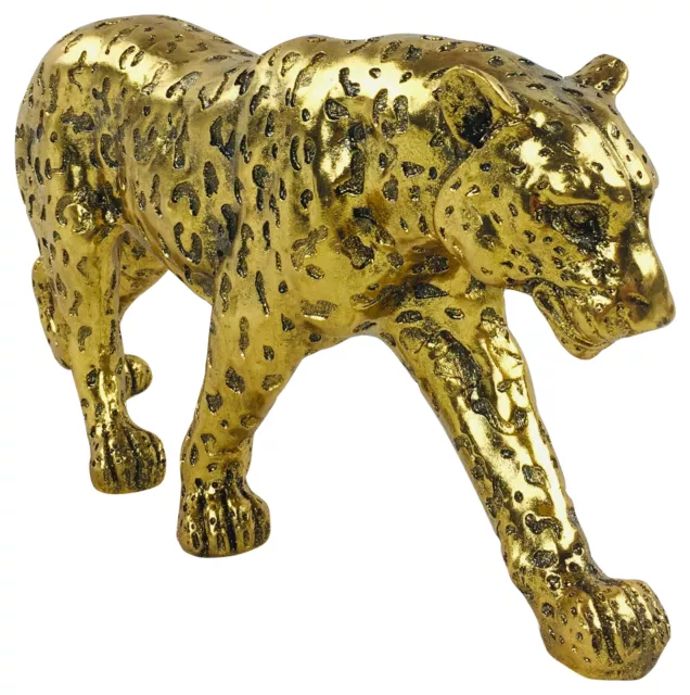 Großes Leopardenornament Gold Glitzer Effekt Statue Skulptur Tierdekor 40cm