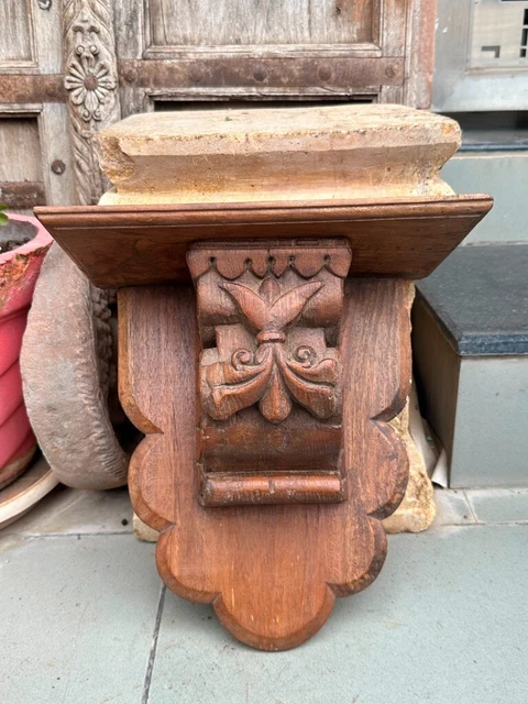 Ancient Old Wooden Hand Carved Floral Wall Hanging Stand Bracket Lamp Holder