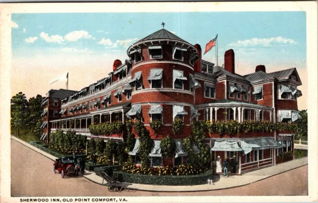 Vintage Postcard: IR SHERWOOD INN, OLD POINT COMFORT, Virginia Antique Car