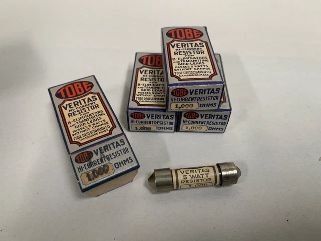 "4" NEW Vtg Tobe Veritas 1k 1,000 ohm 5 watt Cartridge Tube Type Resistor (A5)