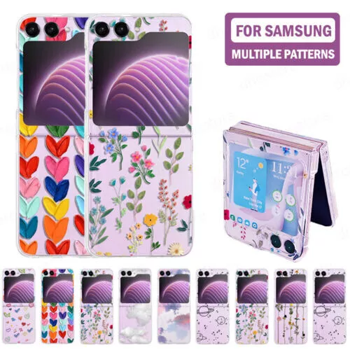 For Samsung Galaxy Z Flip5 Flip4 Flip3 Flower Heart Clear Hard Phone Case Cover