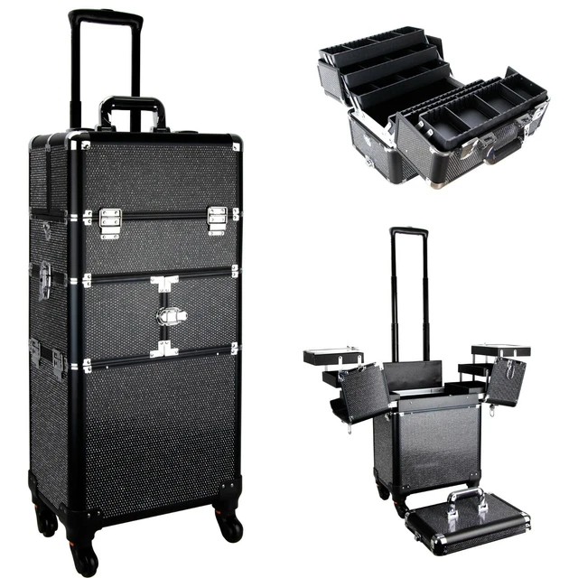 Estuche de maquillaje profesional rolling train organizador cosmético en cristal negro de VB