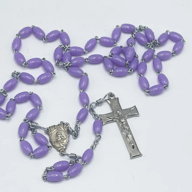 Viola Perline Catena Rosario Collana Ciondolo a Croce