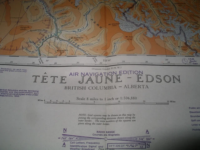 WW2 RCAF RAF BCATP Air Navigation Map Canada BRITISH COLUMBIA ALBERTA £ ...