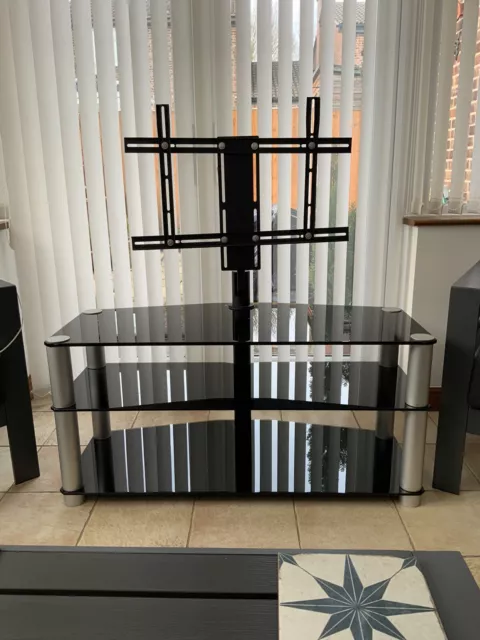 Black Glass TV Stand Cantilever With Wall Bracket