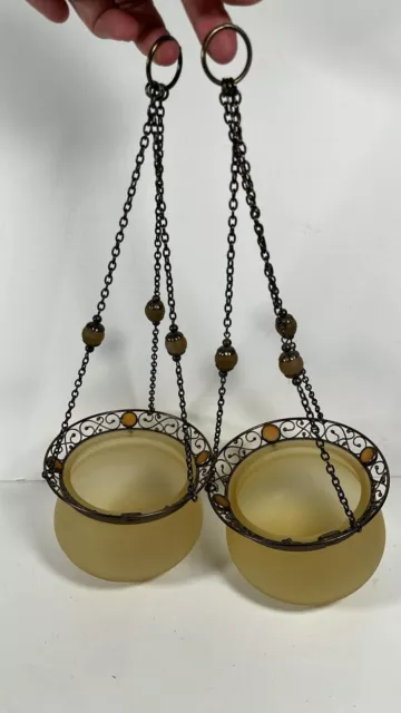 PartyLite Paris Retro Hanging Candle Lamps Set of 2 No Hardware bottom has wear