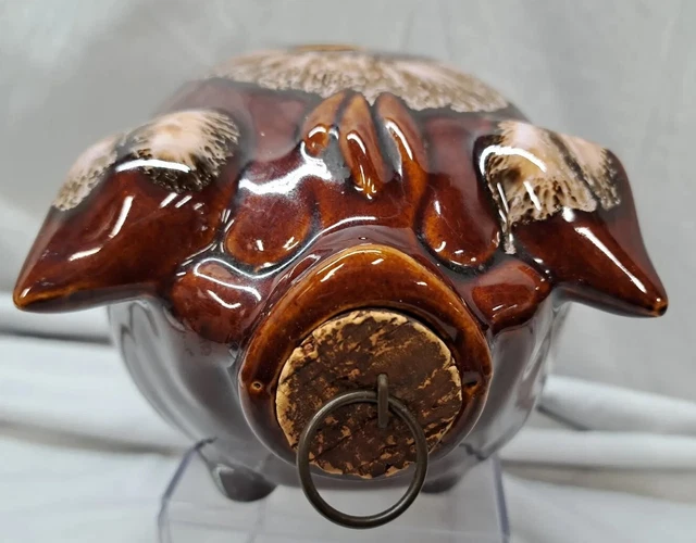 Vintage 1957 Corky Piggy Bank Hull Pottery HP Co. USA Brown Drip Excellent Cond