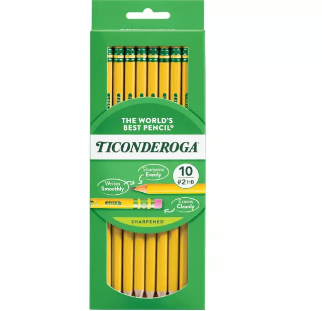 Ticonderoga Wood-Cased Pencils, Pre-Sharpened, 2 HB Soft, Yellow, 10 Count draw