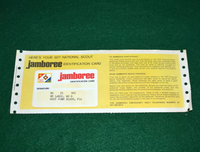 Boy Scout - 1977 Jamboree Identification Card