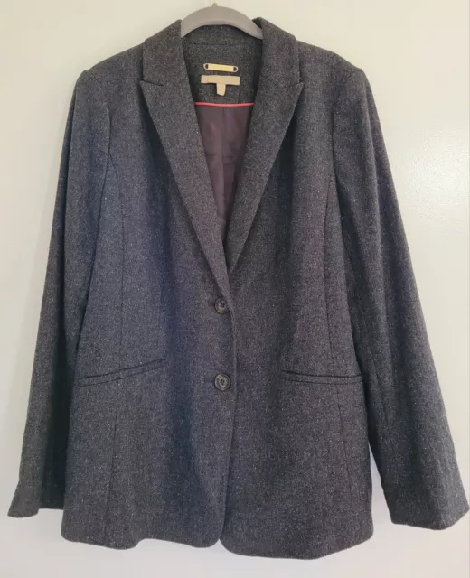 Talbots Womens Wool Blend Grayish Black Tweed Blazer Jacket Size 12