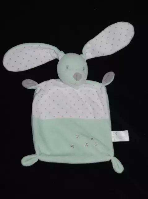 Doudou plat lapin blanc NICOTOY SIMBA TOYS KIABI pois gris étoiles TTBE