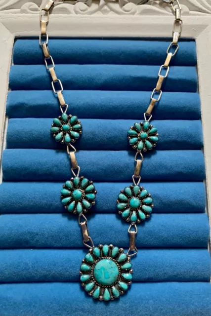Santa Fe Style Kingman Turquoise Necklace (18 inches) in Sterling Silver