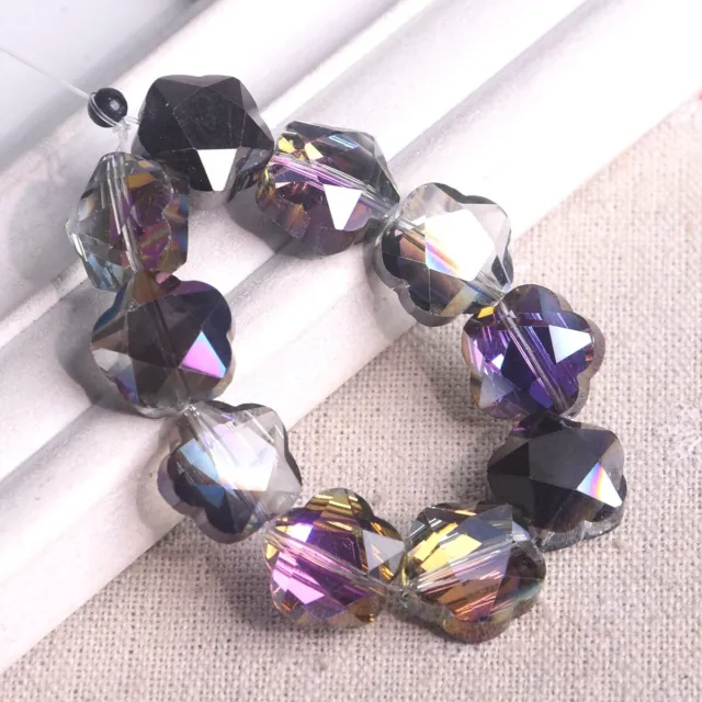 10pcs Colorful 14mm Flower Shape Faceted Crystal Glass Loose Beads DIY Jewelry